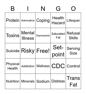 Health Vocabulary Bingo Card