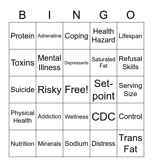 Health Vocabulary Bingo Card