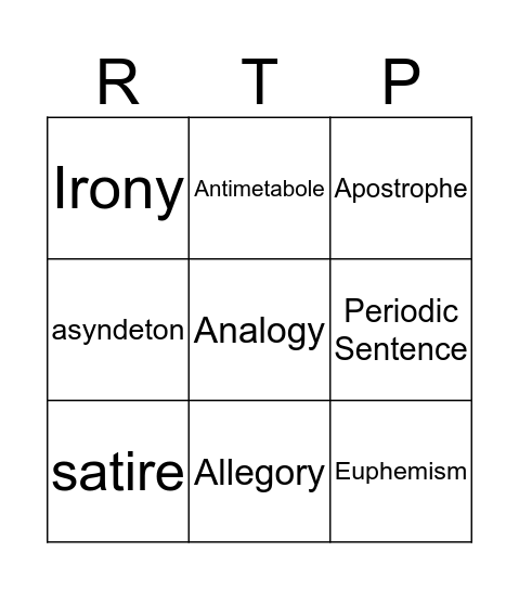 Rhetorical Terms Bingo Card