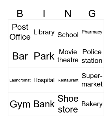Places around town Bingo Card