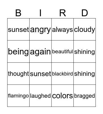 The Wise Blackbird Bingo Card