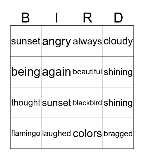 The Wise Blackbird Bingo Card