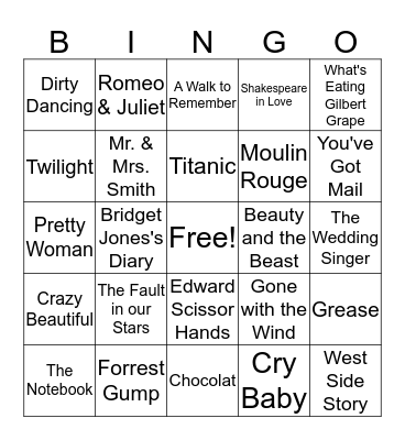 Romantic Movie Bingo! Bingo Card