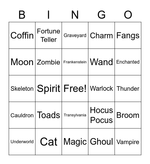 Eva & Sam's Ghoulish Bingo Card