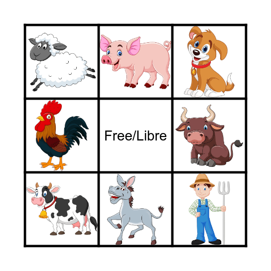 Farm Animals/Los Animales de Granja Bingo Card