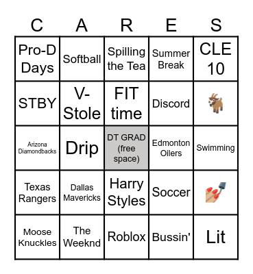 DT CARES 'SCHOOLS OUT 4EVER' BINGO Card