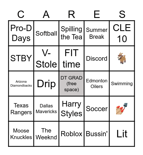 DT CARES 'SCHOOLS OUT 4EVER' BINGO Card