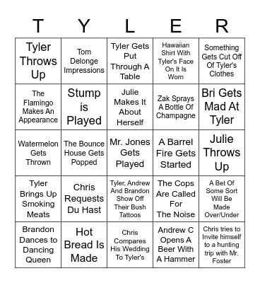 Tylers Wedding Bingo Card