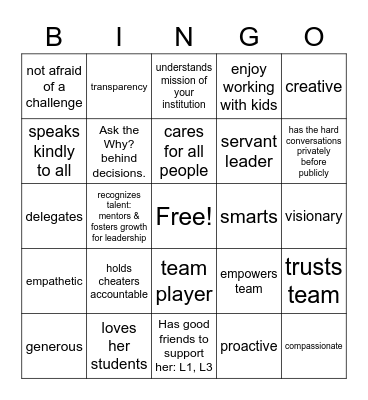 Why We are Confident in Lauren as a Principal Bingo Card
