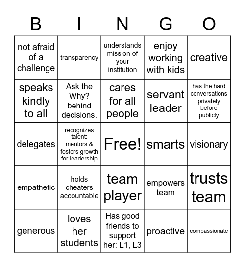 Why We are Confident in Lauren as a Principal Bingo Card