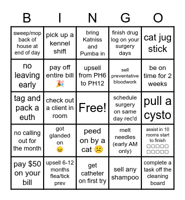 Vet Tech Bingo Card