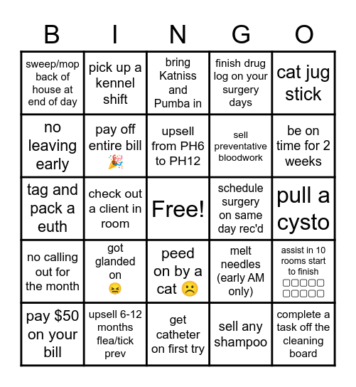 Vet Tech Bingo Card