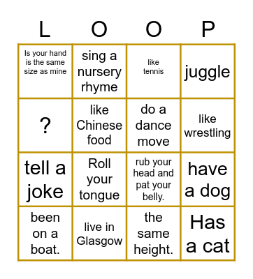 LOOP INTRODUCTION Bingo Card
