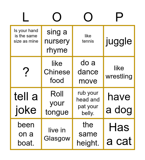 LOOP INTRODUCTION Bingo Card