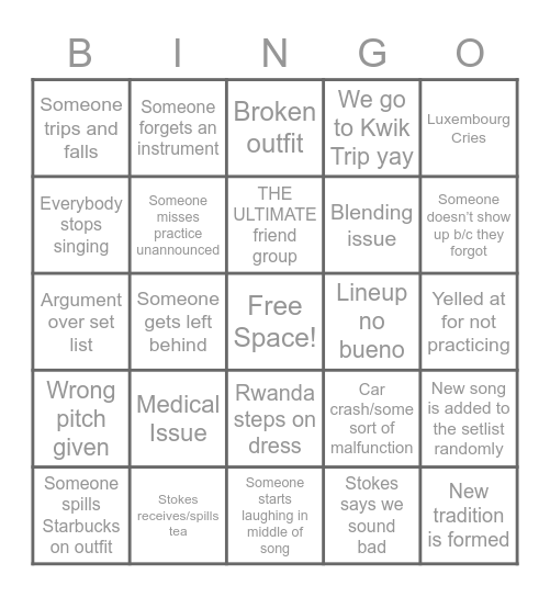 Madrigals Bingo Card