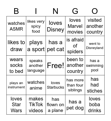 Find Someone Who Bingo Card