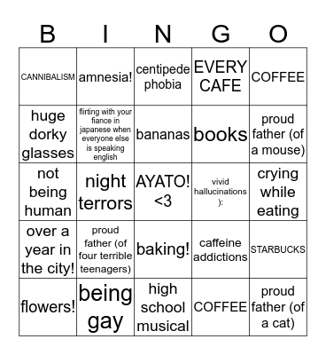Thighse Sasaki Bingo Card