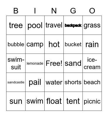 Summer Words Bingo Card