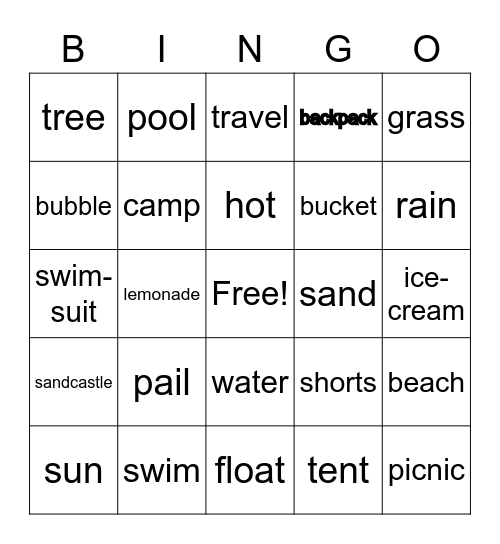 Summer Words Bingo Card