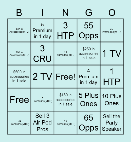 Movie for two or $100 Bingo Card
