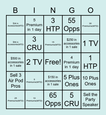 Prize Bingo Card
