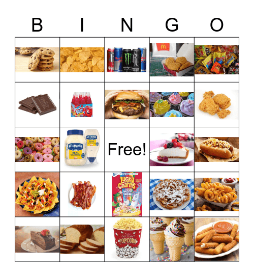 Non-Healthy Food Bingo Card