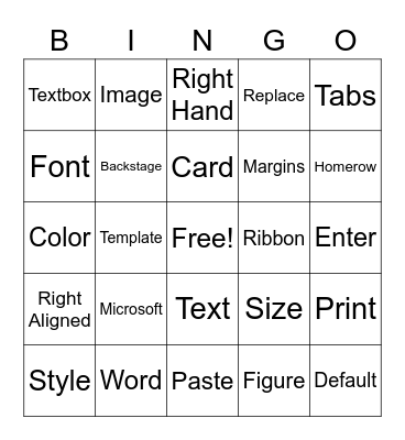 Microsoft Word Bingo Card