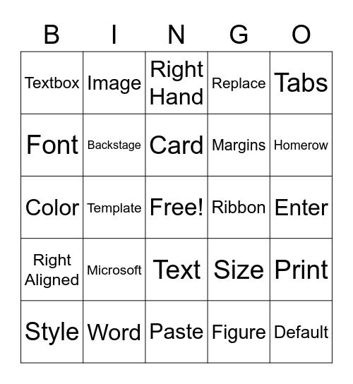 Microsoft Word Bingo Card