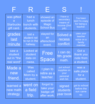 TEACHER Bingo Card