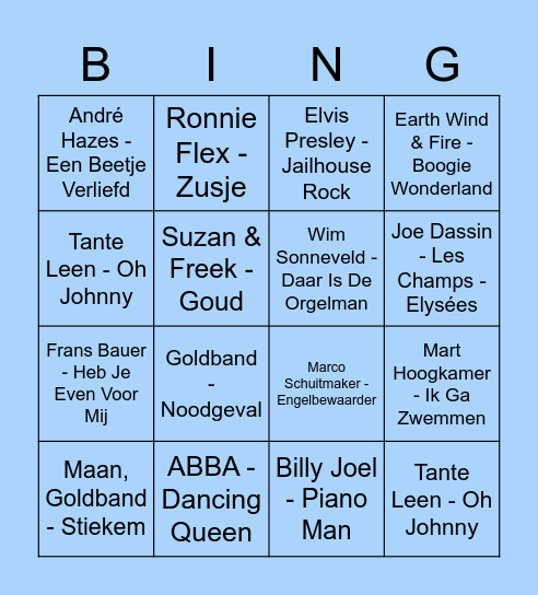 Muziek Bingo Card