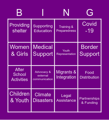 Humanitarian Action Bingo Card