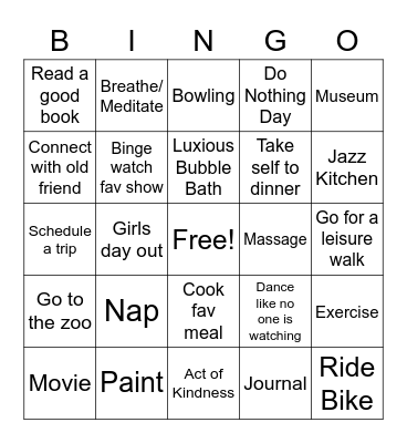 Self-Care Bingo Card