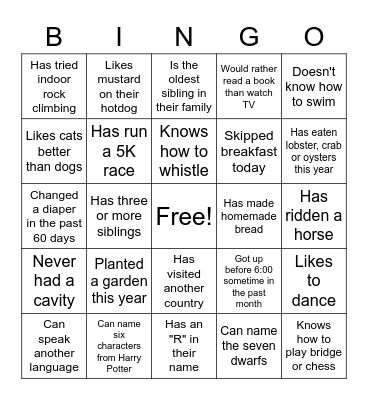 Find Someone Who Bingo Card