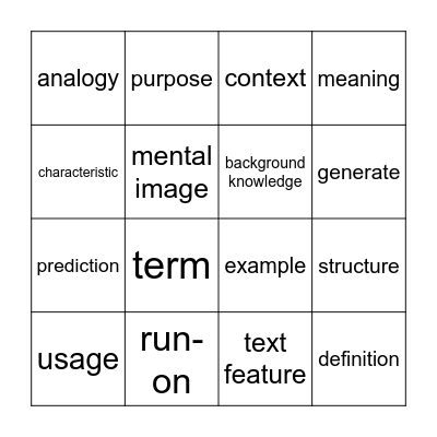 Key Vocab BINGO Card