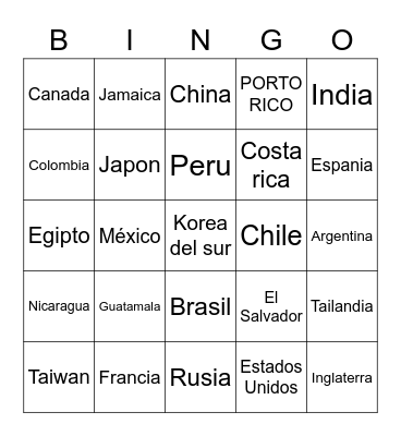 Países Bingo Card