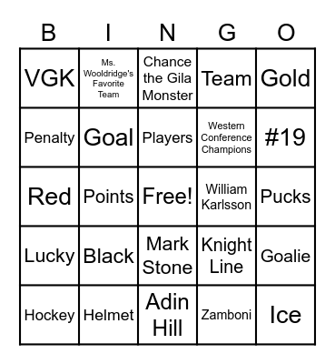 Golden Knights Bingo Card