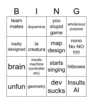 Jason Gamer Rage Bingo Card