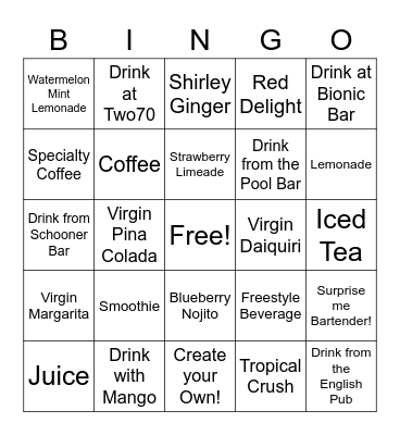 Beverage Bingo Card
