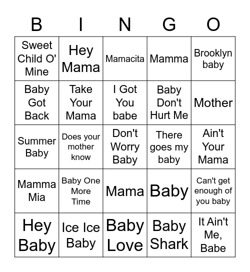 Baby Bingo Line Bingo Card