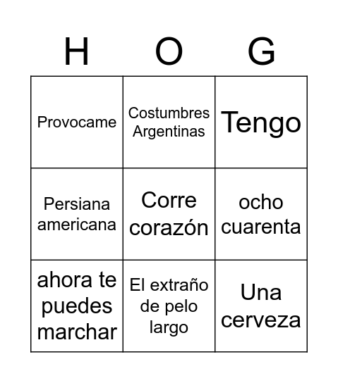 CANCIONES Bingo Card