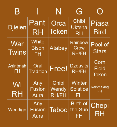 Native Bingo Card