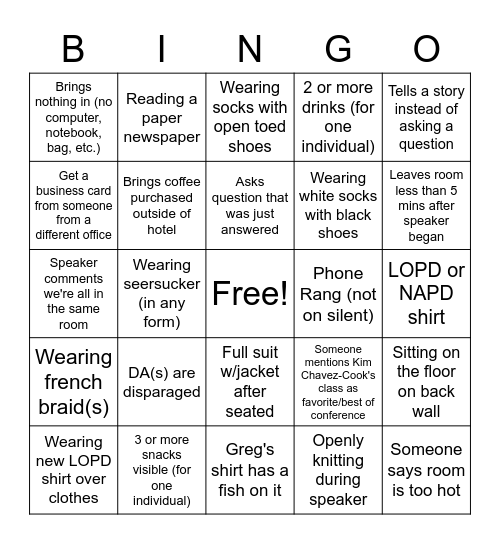 Conference Bingo Card