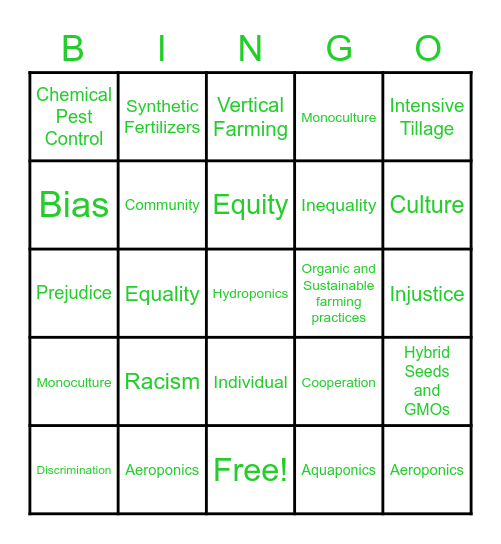 Farm Bingo Card