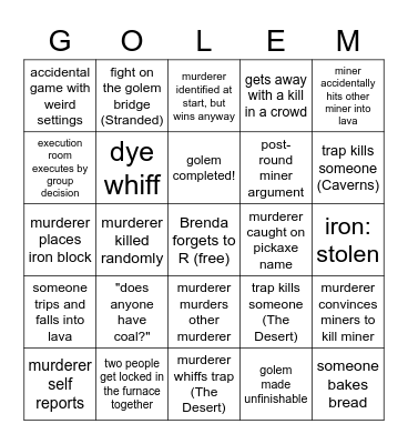 Bingolem Bingo Card
