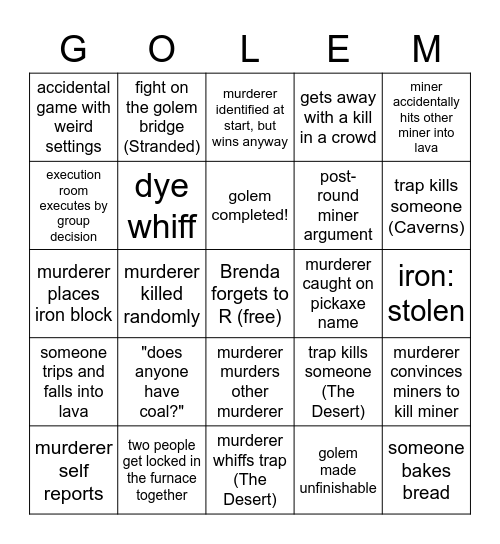 Bingolem Bingo Card