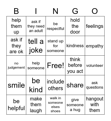 empathy bingo Card