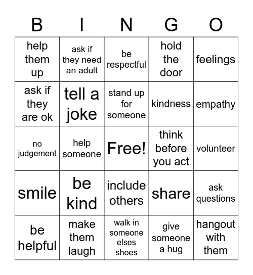 empathy bingo Card