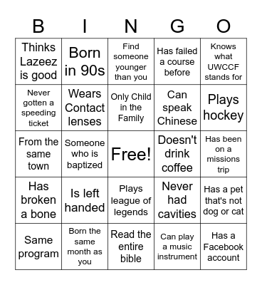 UWCCF SG 7 Bingo Card