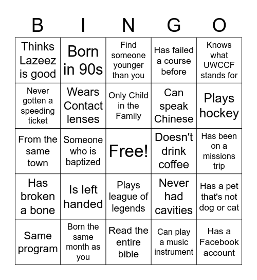 UWCCF SG 7 Bingo Card