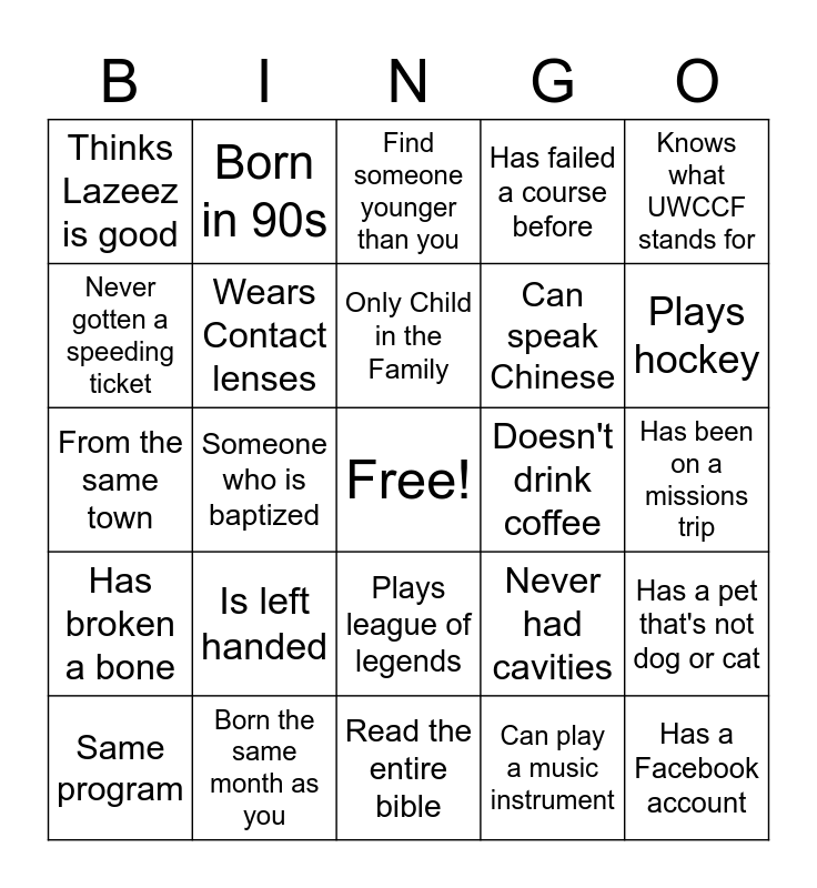 UWCCF SG 7 Bingo Card